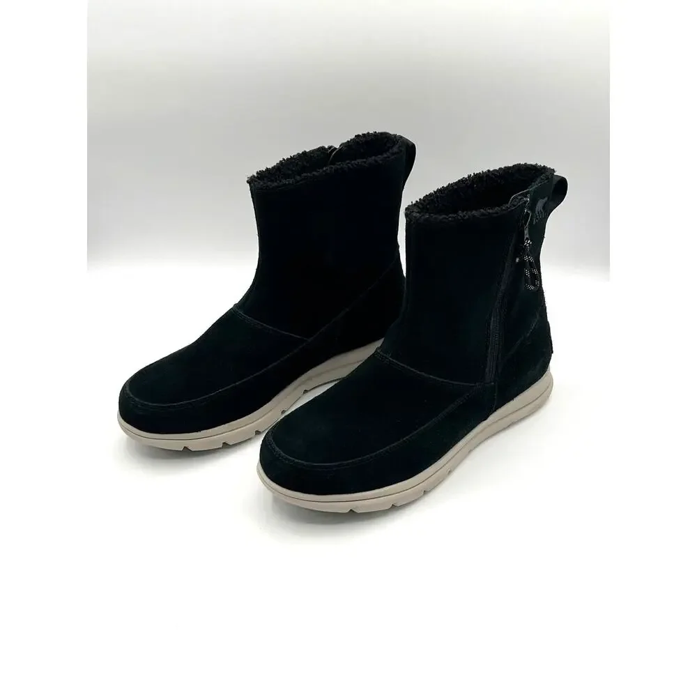 Sorel Explorer Zip Waterproof Suede Fleece Lined Boots Womens size 9 Black